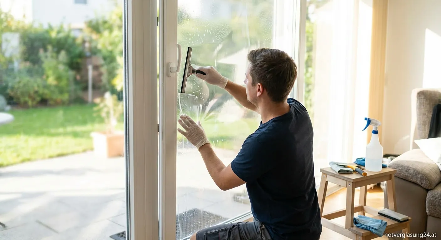 Professionelle blasenfreie Fensterfolierung wird aufgebracht