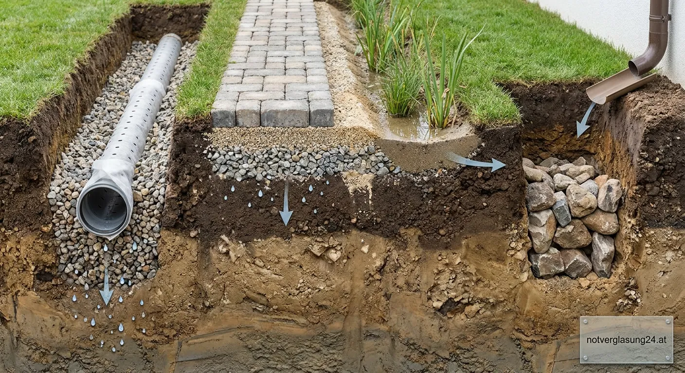 Installation eines Drainagesystems zur Bodenentwässerung