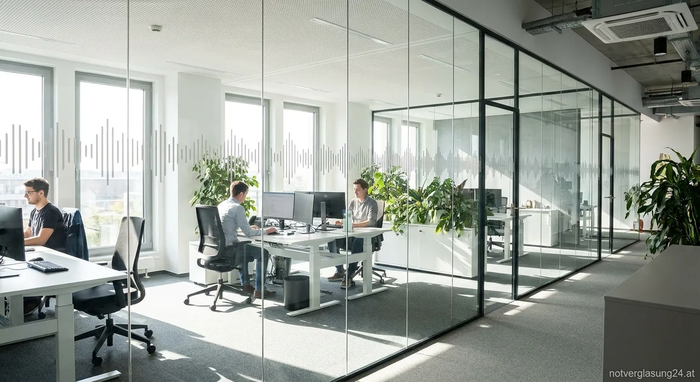 Glastrennwände im modernen Büro mit Schallschutz und Lichtdurchlässigkeit