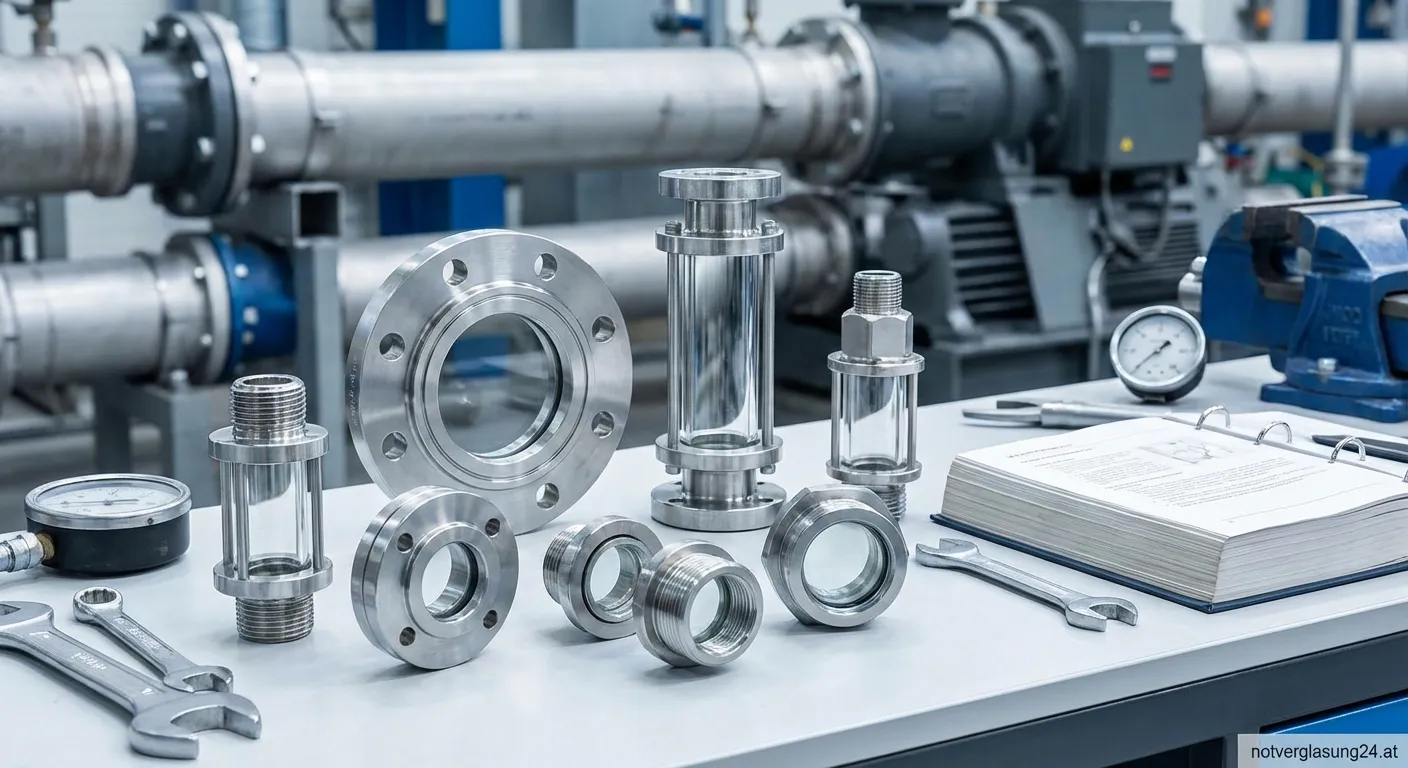 Ein robustes Schauglas montiert an einer industriellen Rohrleitung