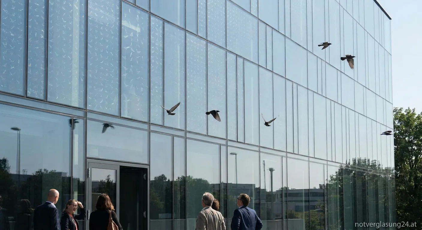 UV-Markierungen auf Glasfläche zum Vogelschutz gegen Vogelschlag