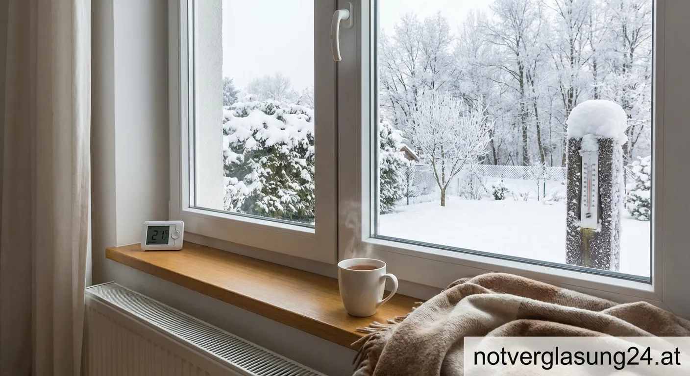 Moderne Wärmeschutzverglasung an einem Haus im Winter